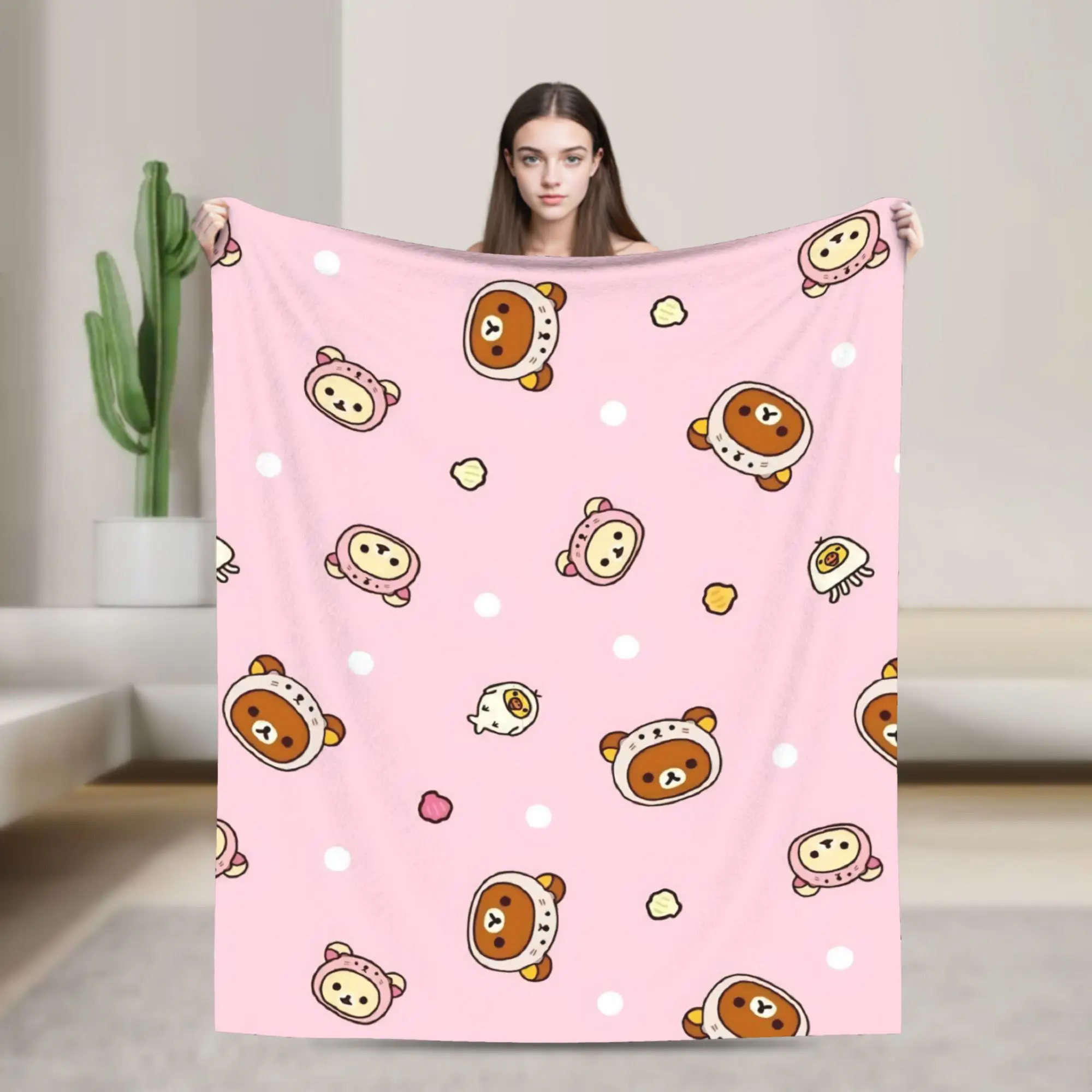 Super Soft R-Rilakkumas Cartoo Throw Blanket Premium Fleece Flannel Lightweight  Bed Blanket Fuzzy Plush Blankets All Season Use