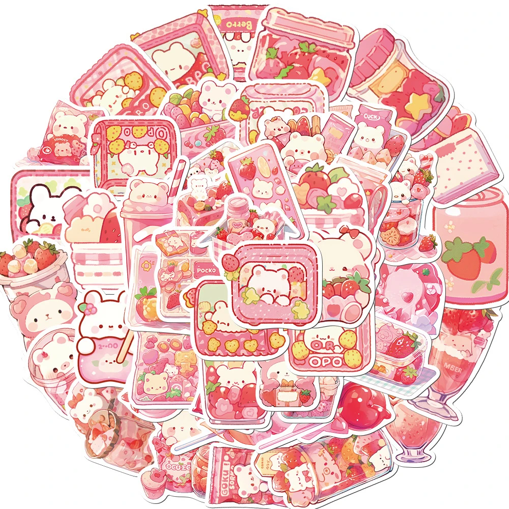 10/30/50pcs Cute Pink Snack Bear Stickers Kawaii Animal Decals Laptop Phone Suitcase Luggage Diary Waterproof Sticker Kids Toys