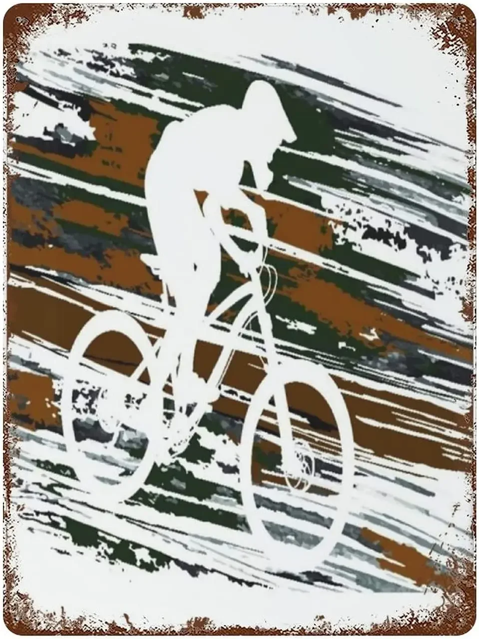 Cyclist Descending on A Mountain Bike Sports Recreation Race Action Active Activity,Tin Sign Wall Iron Painting Wall