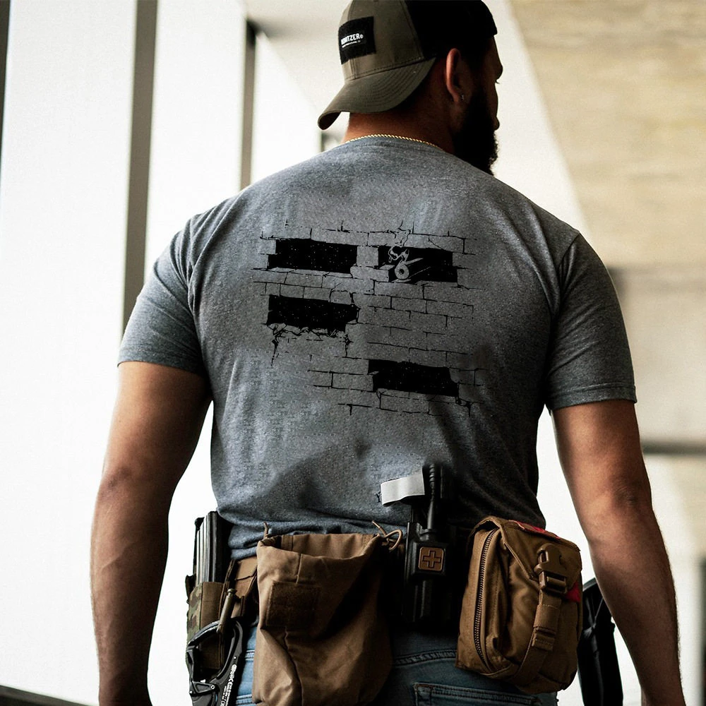 2026 Summer New Hard Man Club Summer New Product FERRO Pharaoh Defense - Walls with Bullet Holes Short-Sleeved T-Shirt