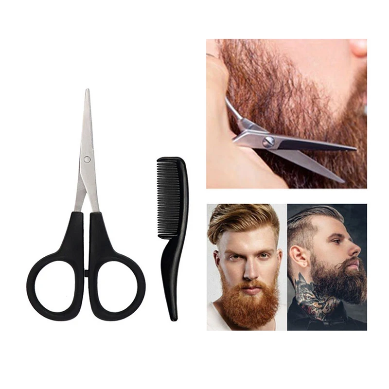 Peine de bigote y barba para hombre, Kit de recorte de tijeras para nariz y Oreja, Mini juego de tijeras para Barba para el hogar