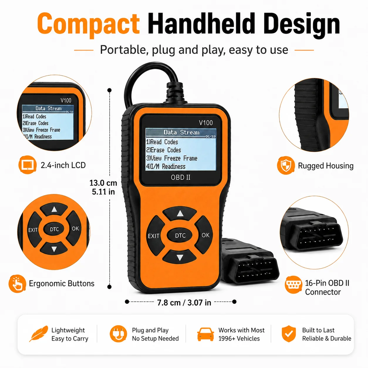 V100 Car Diagnostic Scanner OBDII Code Reader Check Engine Light Analyzer Battery Voltage Monitor