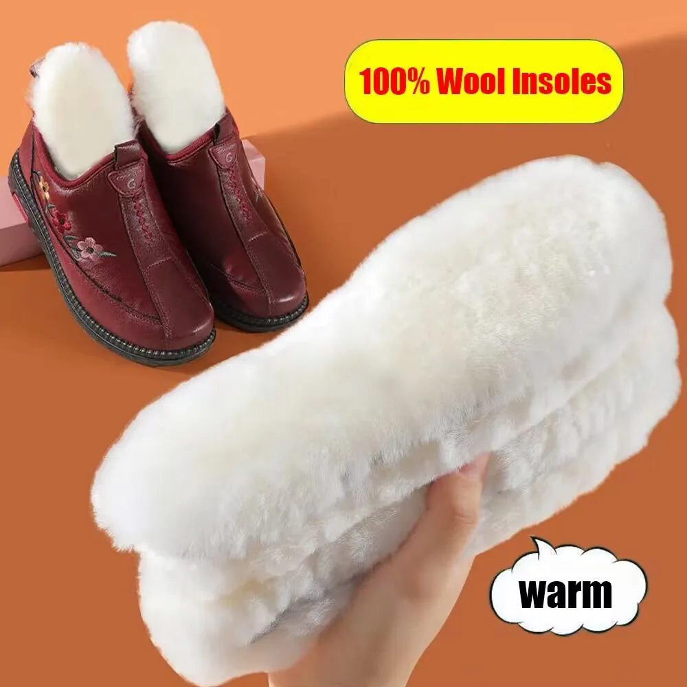 Natural Sheepskin Wool Insoles for Men Women Shoes Sole Thicken Fleece Cashmere Thermal Insoles Winter Warm Snow Boots Shoe Pad