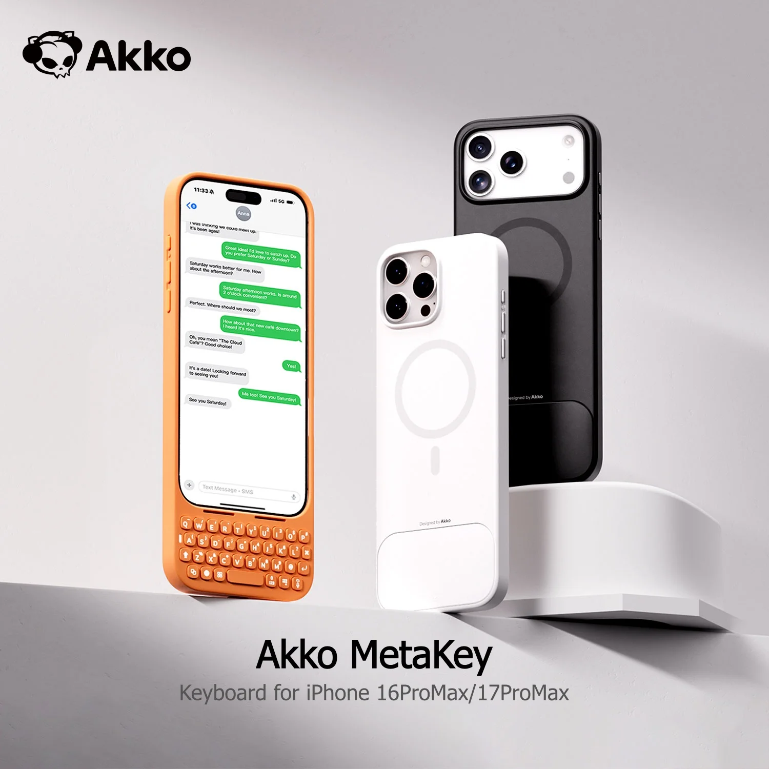 

Akko MetaKey 37-клавишный мини-телефонный чехол с клавиатурой из искусственной кожи и магнитной поддержкой для iPhone 16 Pro Max 17 Pro Max