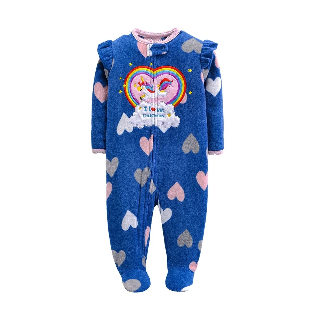 Newborn Baby Romper Pajamas Fall/Winter 2023 Fleece Warm Cartoon Baby Boy Jumpsuit Full Footed Bebe Girl Pjms