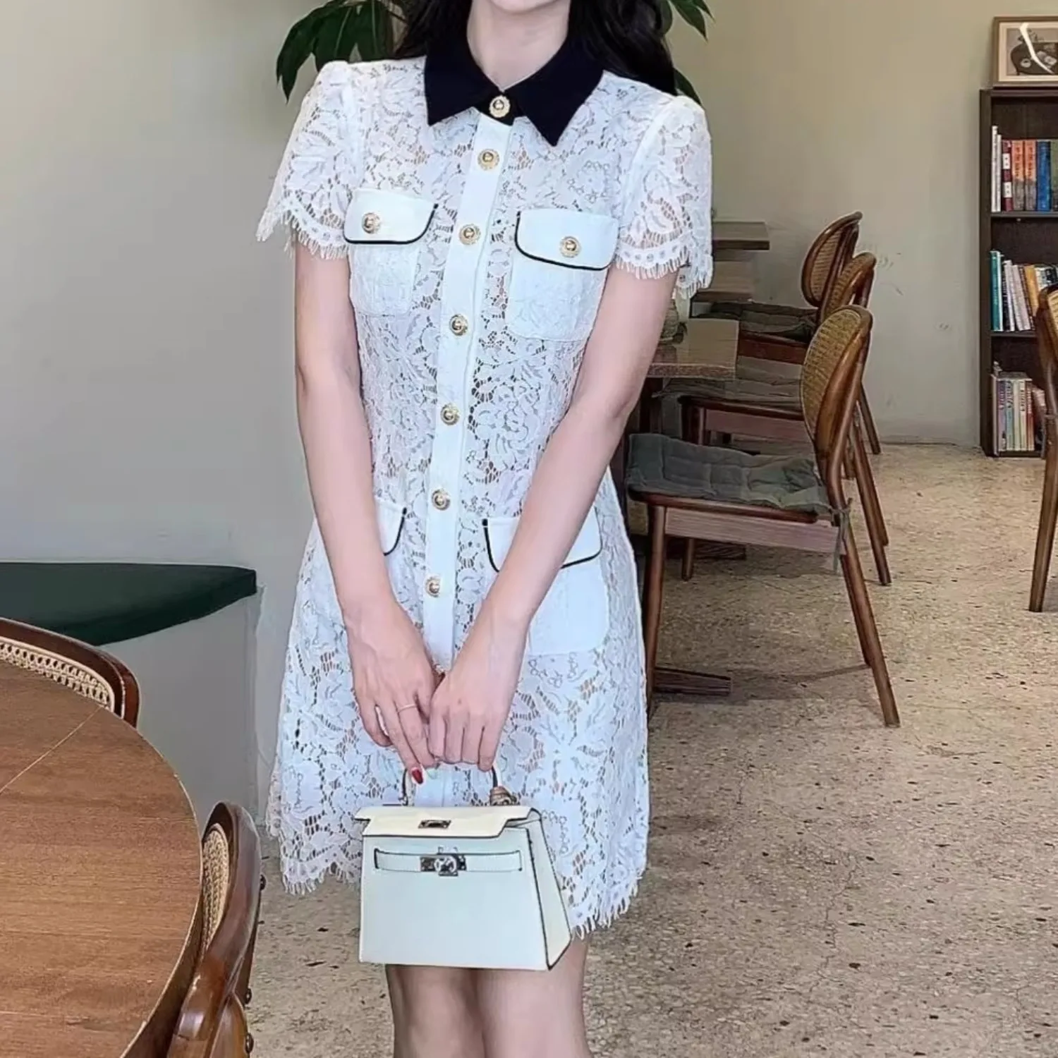 ชุดลูกไม้สีขาวผู้หญิง single-breasted Elegant MINI vestidos bodycon เอวสูง Chic PARTY ผ้าเลดี้ฤดูร้อน