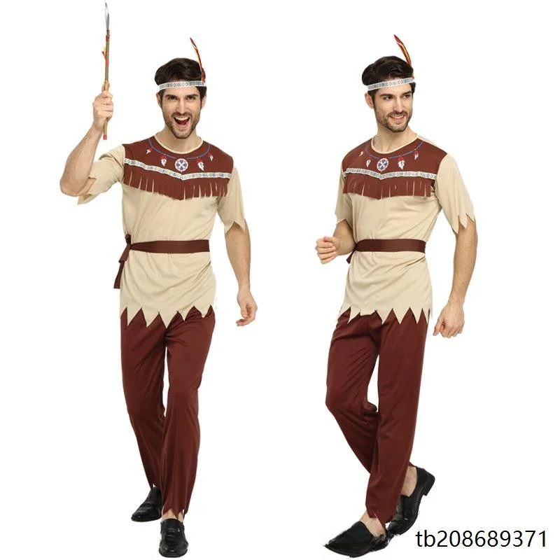 زي القائد الهندي التقليدي للنساء، زي الأداء في الهالوين، زي الرجل البري الأصلي للرجال والنساء، زي المسرح العرقي التقليدي #5