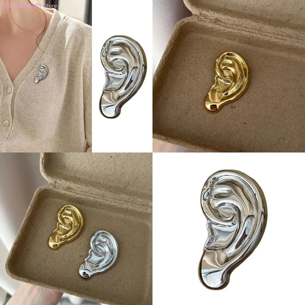 62KE Minimalist Ear Shaped Metal Pin Versatile Unisex Design Brooch Pin For Various Occasions Enhances Any Outfit