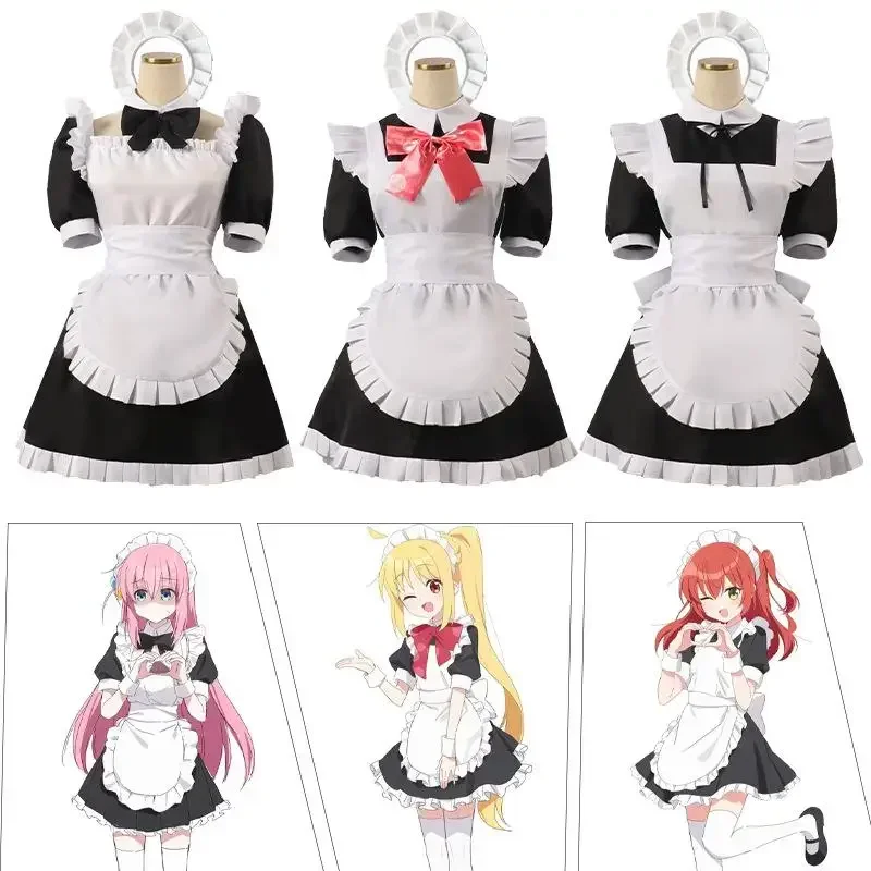 Gotou Hitori Cosplay Bocchi The Rock Ijichi Nijika Maid Kleid Schwarz Und Weiß Lolita Perücke Halloween Frauen Kleidung MN8