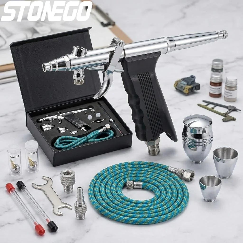 

Набор аэрографов с двойным действием, пистолеты-распылители с иглами 03, 05, 08 мм, стаканчики для краски 2, 5, 13 мл для нейл-арта, декора тортов, татуировок, рукоделия