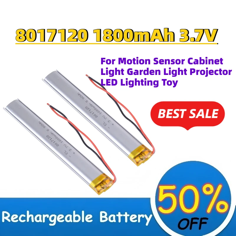 

Upgrade 8017120 1800mAh 3.7V Rechargeable Li-Po Battery for Motion Sensor Cabinet Light Garden Light Projector LED Lighting Toy