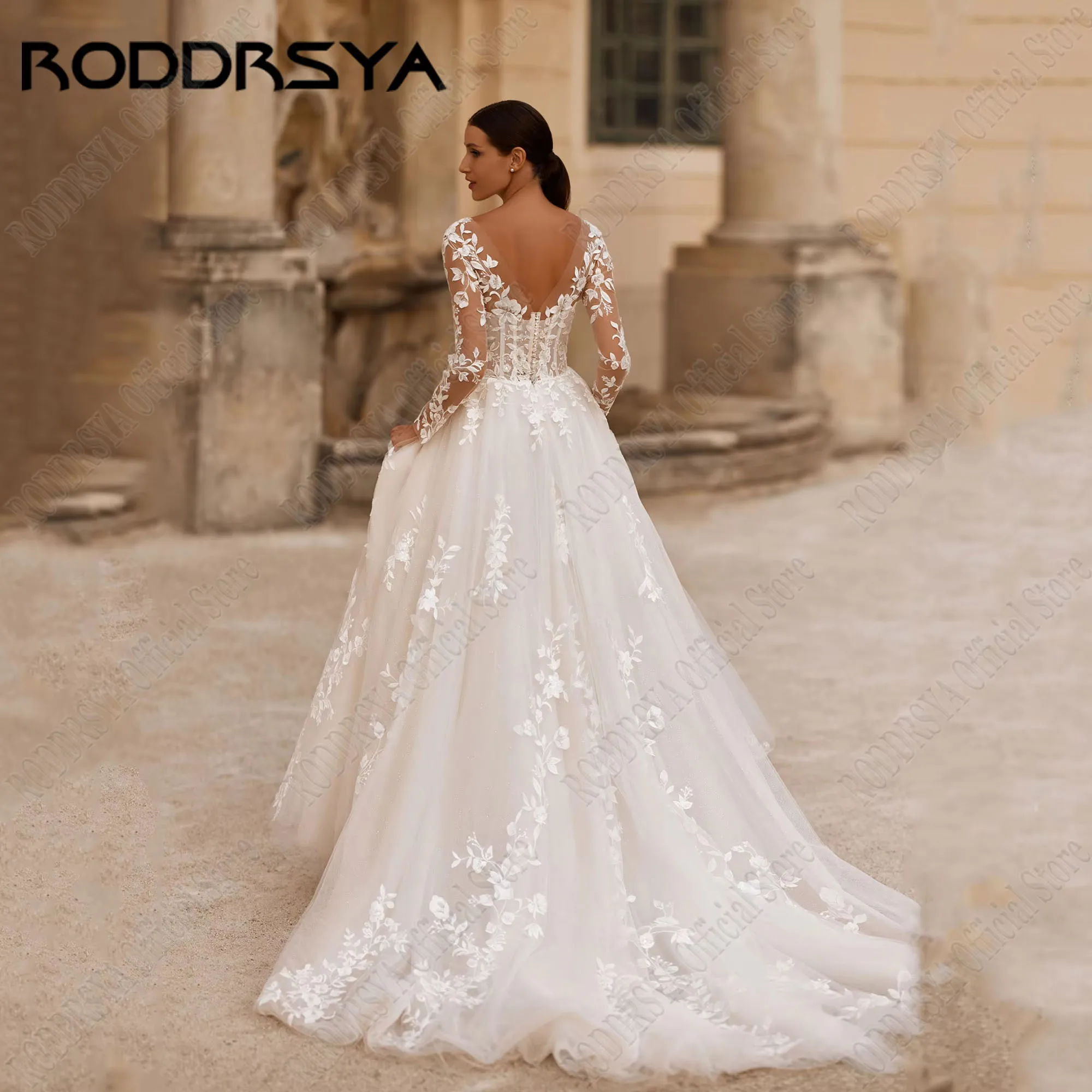 RODDRSYA O-Neck Applique Lace Wedding Gowns Women Long Sleeves Boho vestidos de novia A-Line Elegant Bride Dresses Customized