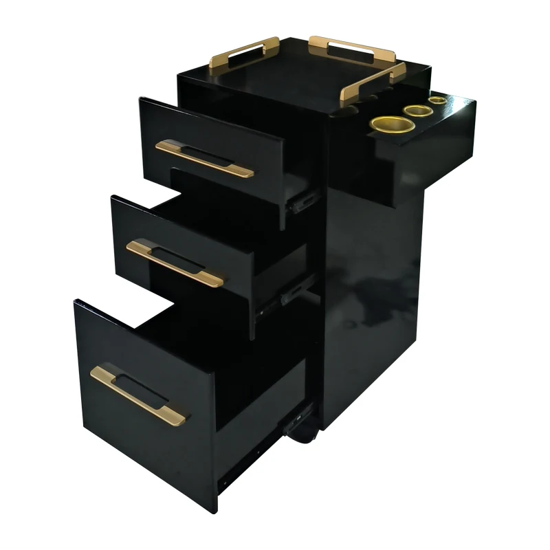 2022 Latest High Quality High Gloss Black Hair Stylist Trolley Pedicure Trolley Manicure Pedicure Trolley Salon Furniture