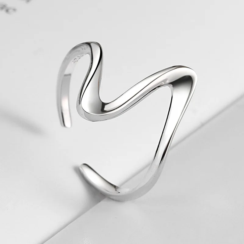 925 Sterling Silver Simple Creative Waves Geometric Rings For Women Party Jewelry Accessories Fine Gifts Wholesale