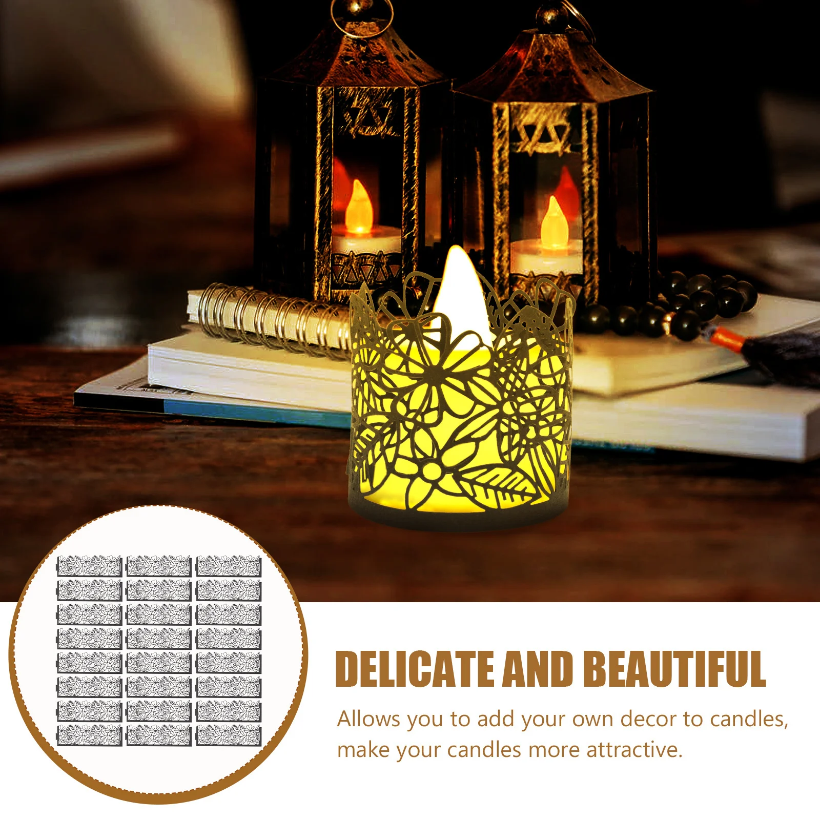 50 قطعة LED يلتف جوفاء الشاي ضوء يغطي أصحاب الزخرفية لحفل زفاف عيد الميلاد عيد الميلاد ورقة غطاء خفيف #6