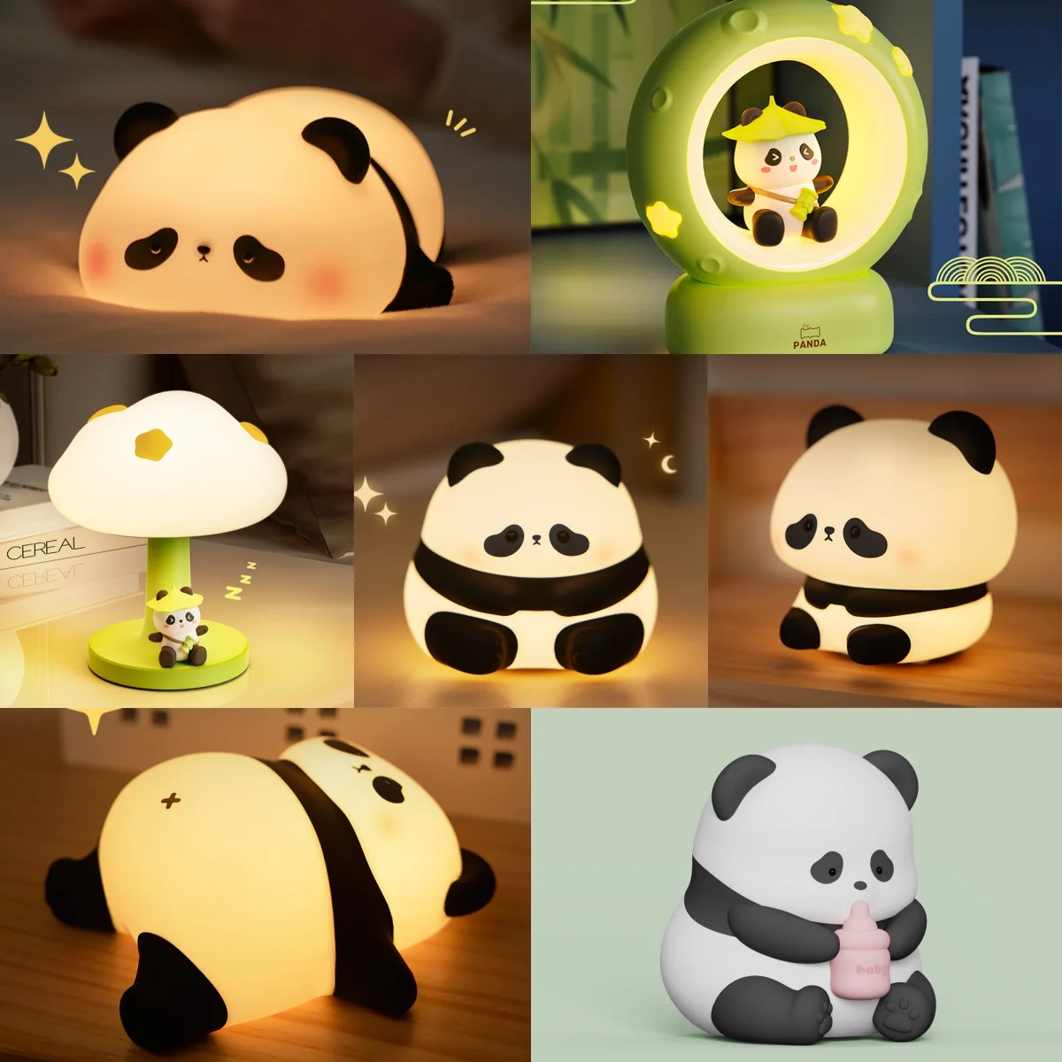 Panda Night Light Cartoon Animal Silicone Lamps Lovely Bedside Decoration Soft Safe Light Protect Eyes Cute Birthday Gift