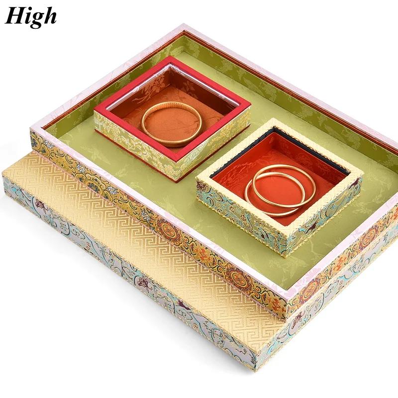 

Palace Style Jewelry Display Tray, Luxury Vintage Showcase for Jade Bracelets & Rings, Satin Photography Prop for Live Stream