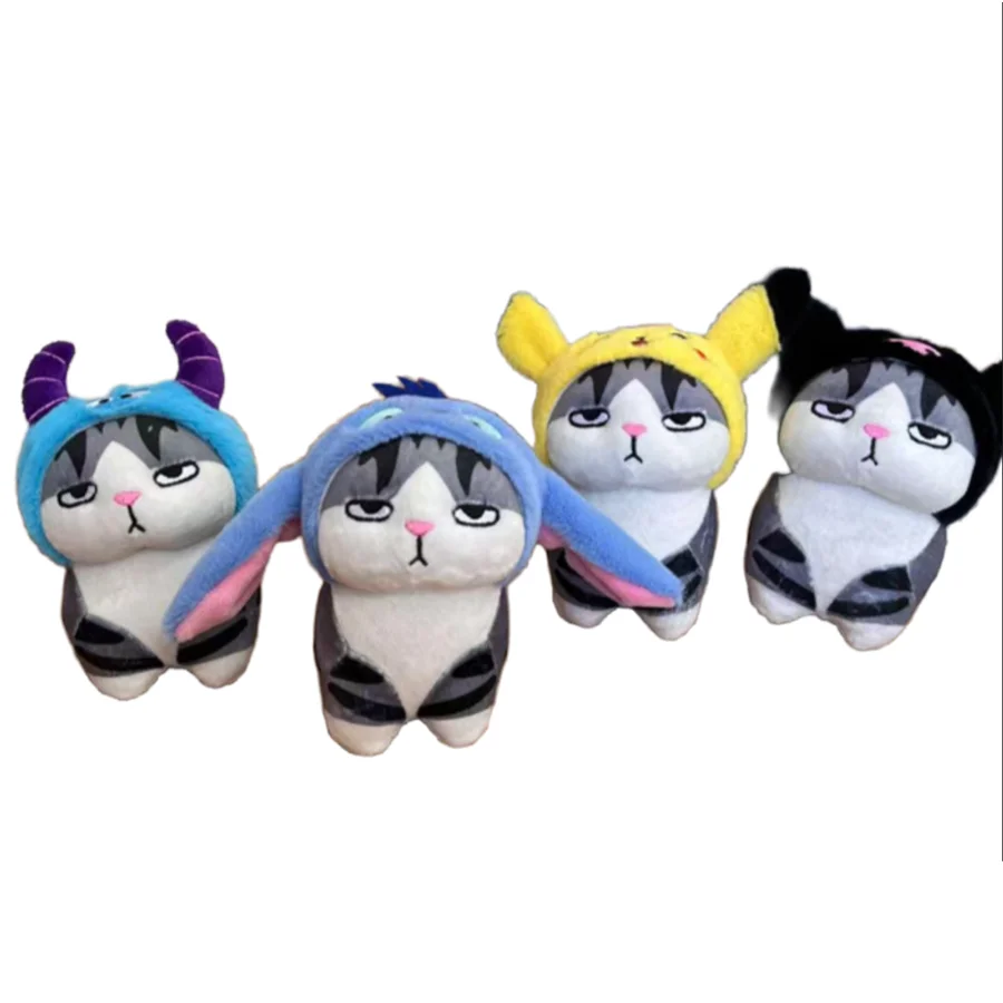 20pcs/lot 12cm New Style cartoon Cat Plush Doll keyring Dress-up Cat Plush Toy Keychain Couple Backpack Charm Gift