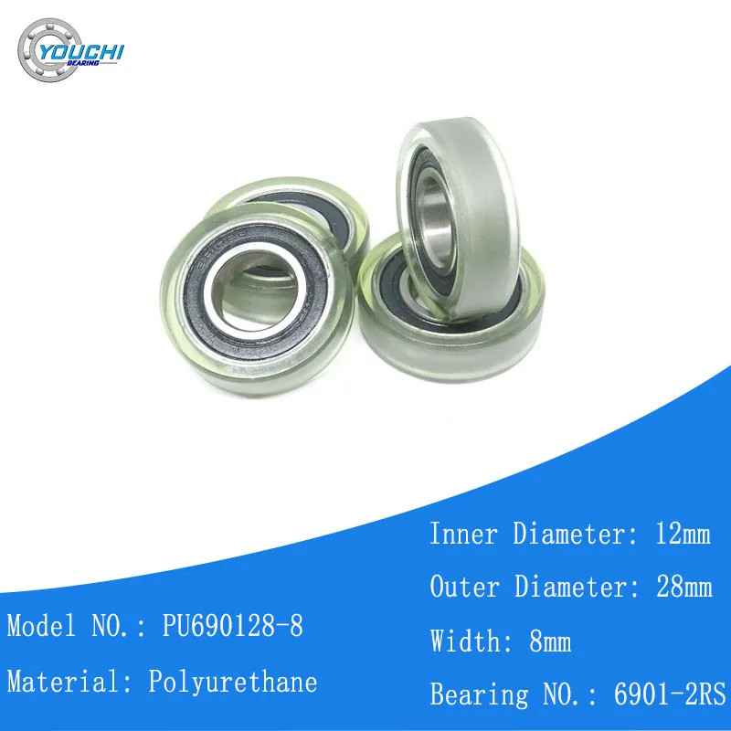 5pcs OD 28mm Bore 12mm PU Bearing Rollers 12x28x8 PU690128-8 Low Noise Friction Polyurethane Pulleys 12*28*8 Soft Rubber Wheels