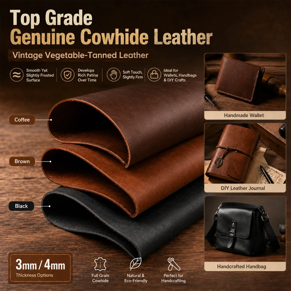 

1pc Vegetable Tanned Cowhide Leather, Vintage Matte Grain Hide for DIY Handmade Bag, Wallet, Belt, Leather Craft Supplies