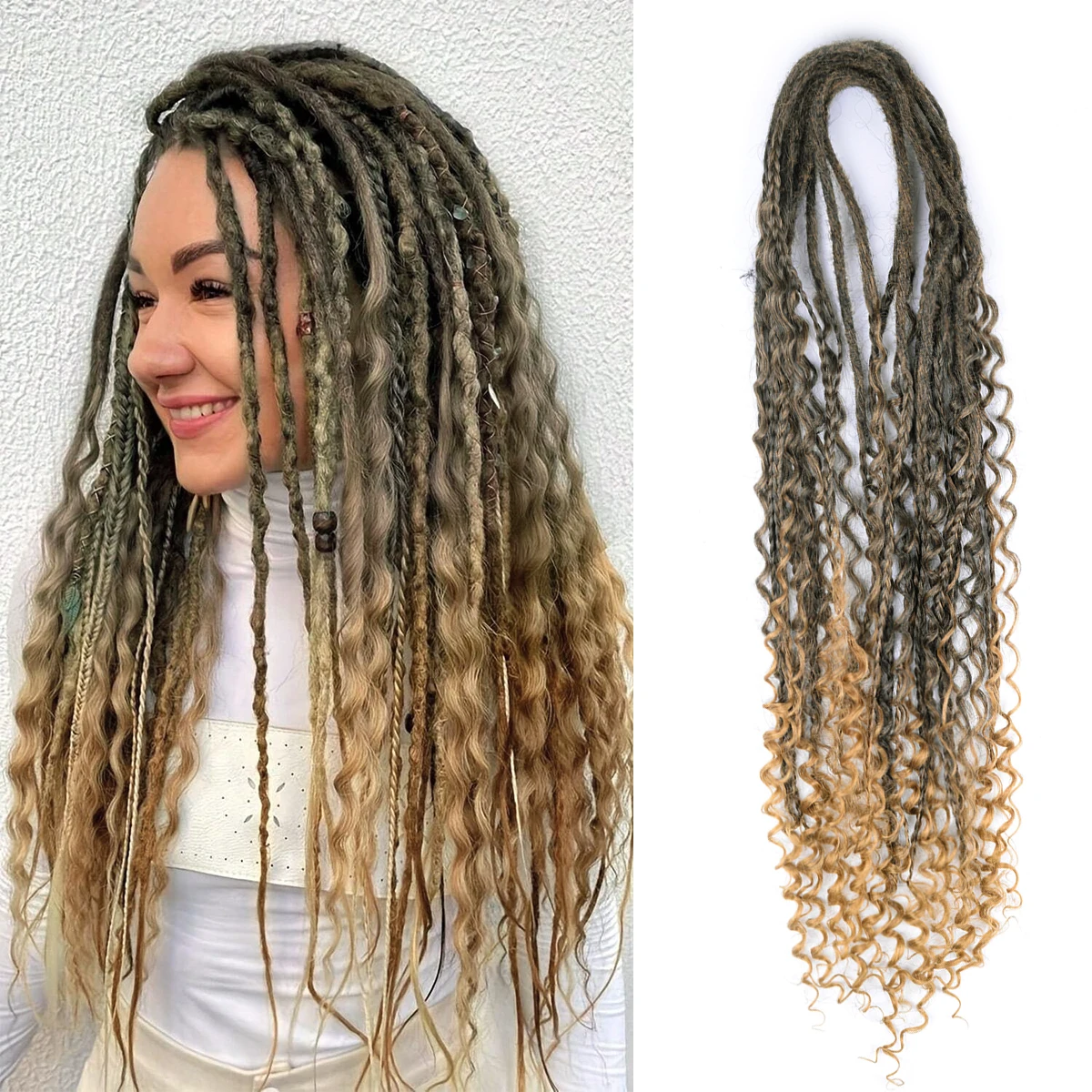 24inch Synthetic Double Ended Dreadlock Handmade Boho Braids Hair Crochet For Rock Roll Hippie Style Hair Extensions For Women