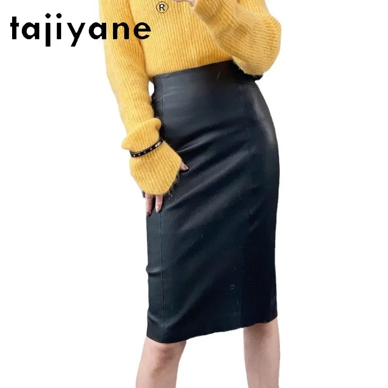 TAJIYANE Genuine Leather Sexy Bodycon Skirts of Woman Sheepskin Women's Skirts High Waist Midi Skirt Stretch Leather Skirt Chic