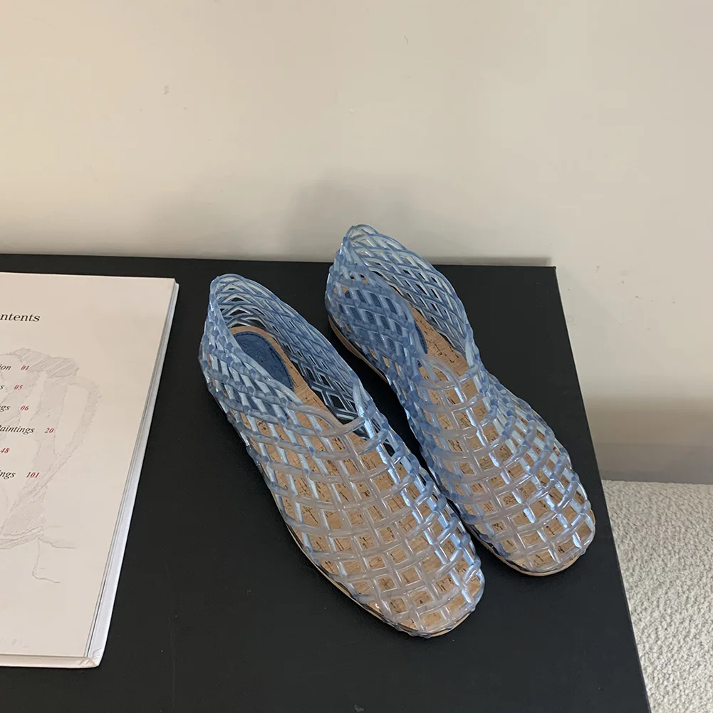 Women Jelly Flats Mesh Ballet Flats Square Toe Hollow Out Ballet Flats Lightweight Beach Jelly Shoes Breathable for Summer Beach image 5
