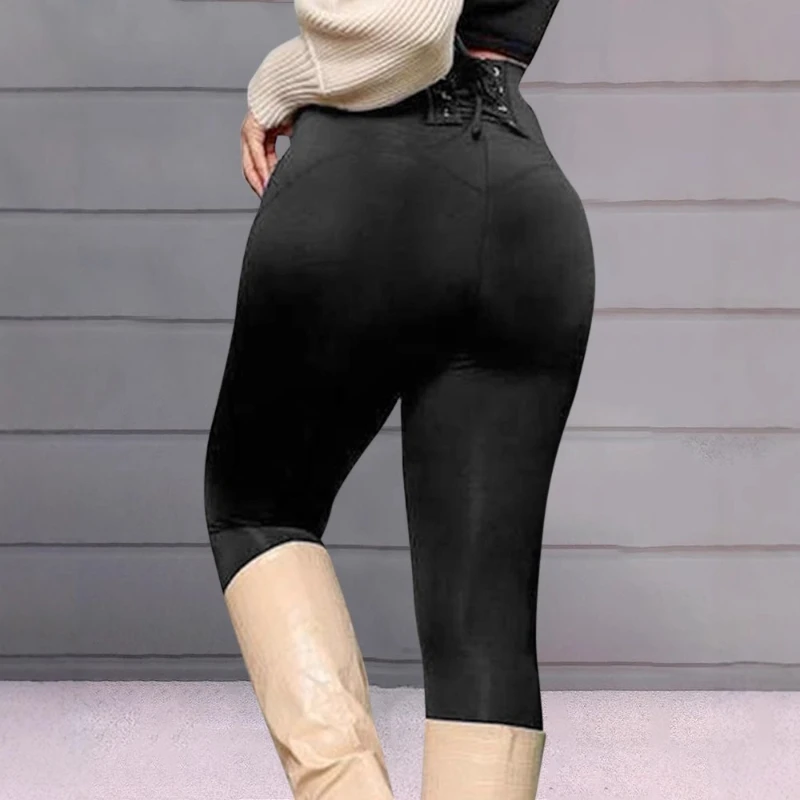Womens Pants New Summer Fashion High Waist Lace-Up Eyelet Casual Plain Skinny Daily Long Trousers Y2K Streetwear Causal 2025