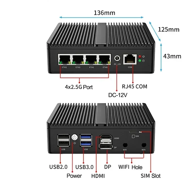 CHKJ-2025NEWG30S N100 جهاز توجيه ناعم DDR5 NVME SSD صناعي بدون مروحة كمبيوتر صغير 4x2.5G i226 LAN OPNsense جدار الحماية VPN Ser #2