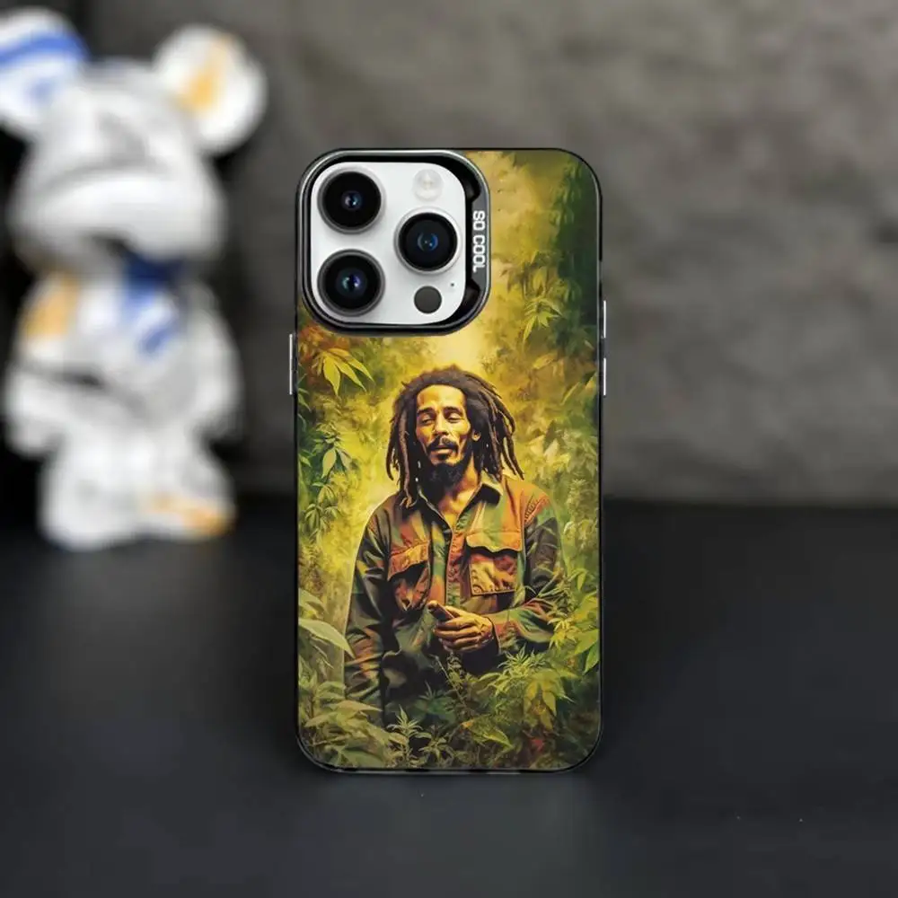 حافظة هاتف B-Bob M-Marley Singer لهاتف iPhone 16,15,14,13,12,11,Mini,Pro,MAX غطاء أسود غير لامع مقاوم للصدمات