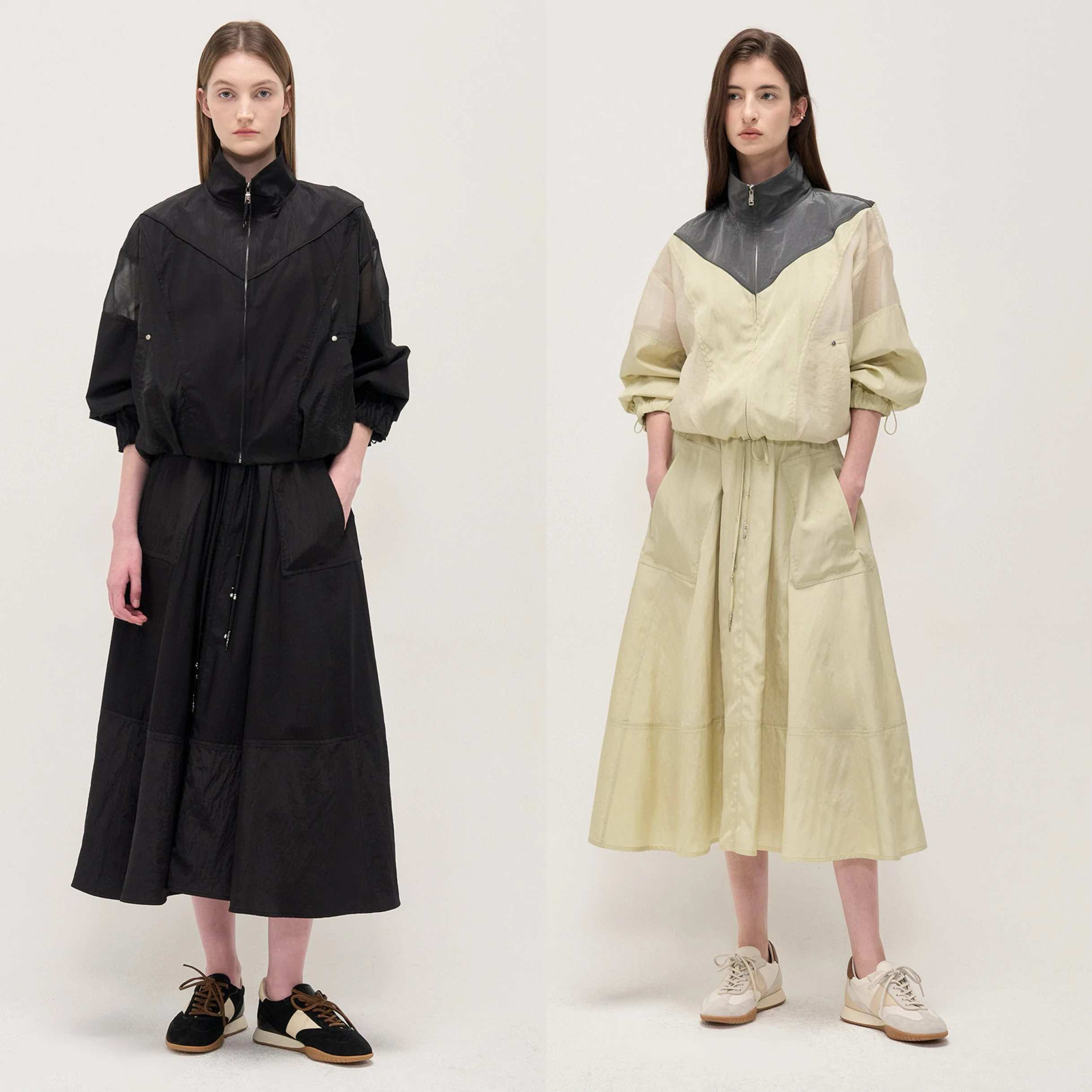 Conjunto Casual Primavera 2025: Top Fino e Saia Midi Estilo Coreano para Mulheres de 25 a 35 Anos com Manga Longa e F de ...