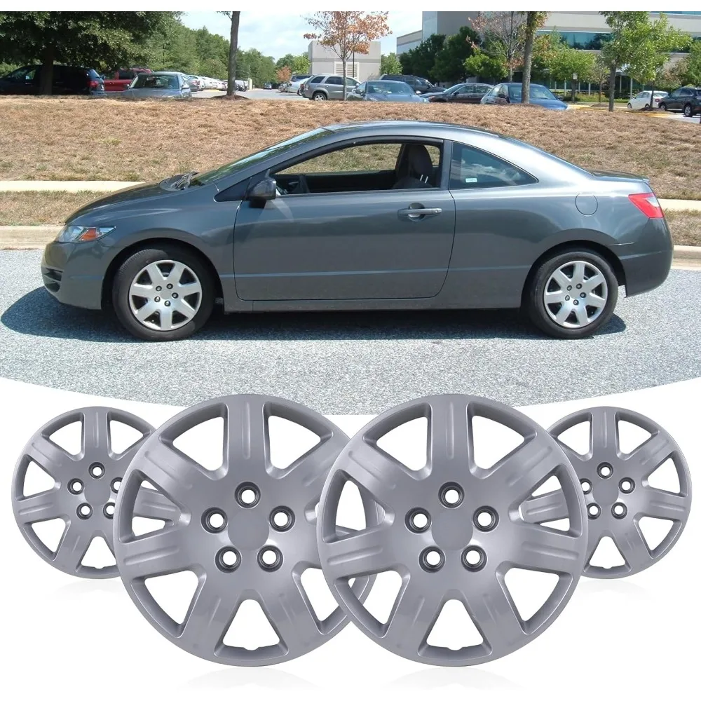 

16" Hubcaps for Honda Civic 2006-2011 Steel Wheels, R16 Car Hubcaps Snap On Installation 16 Inch Wheel Rim Cover Set of 4, Silv