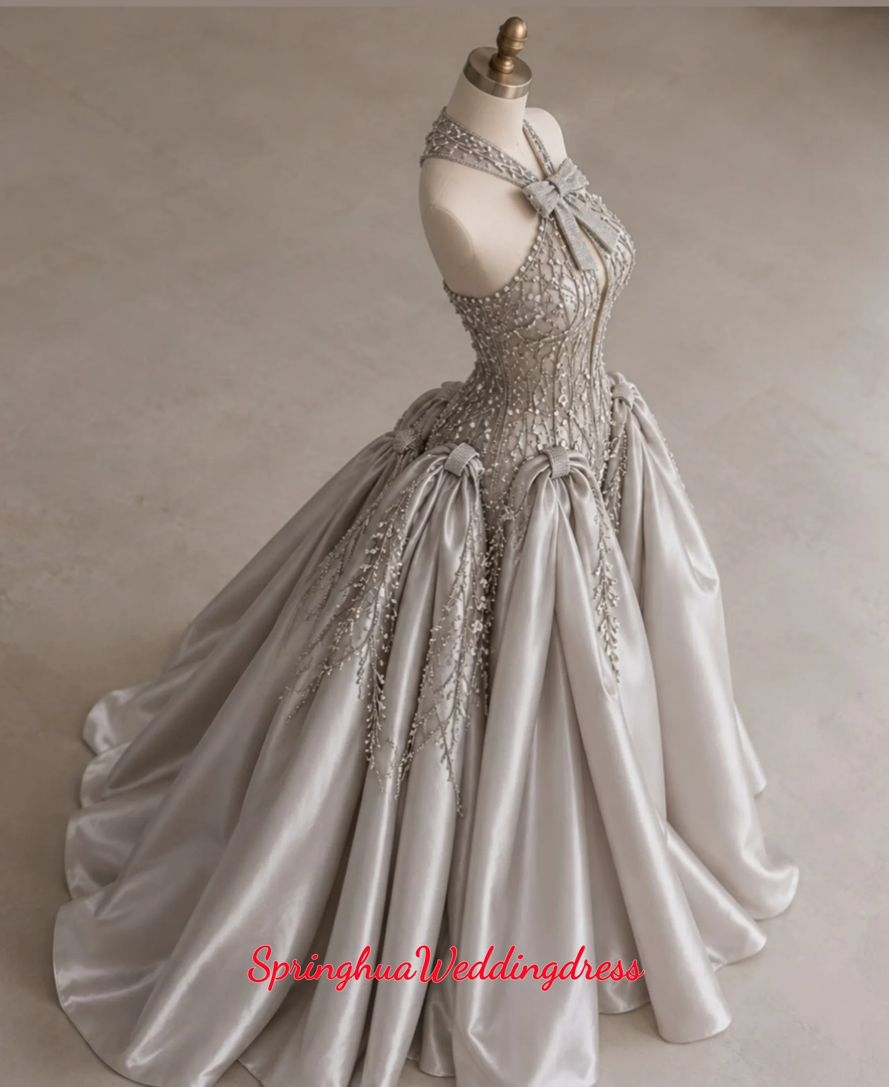 Customzied Elegant A-Line Evening Dresses Sweetheart Handmade Sequined Beading Satin Exquisite Occasion Prom Vestidos De Novia