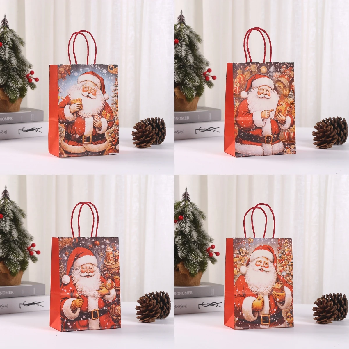 Merry Christmas Gift Bags Paper Santa Claus Candy Cookie Packing Bags Decoration Christmas Tote Bag Festive Party Supplies