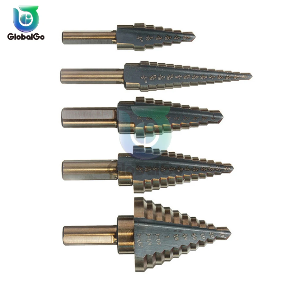 5pcs Step Drill Bit Set Hss Cobalt Multiple Hole 50 Sizes Cobalt Titanium Conical Carbide Drill Perforator Hole Cutter Tool
