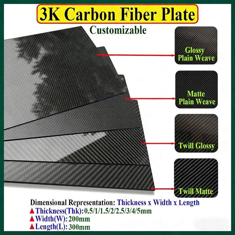 

3K Carbon Fiber Sheet High Strength CFRP Panel 0.5-5mm Thick 200x300mm For Automotive Parts