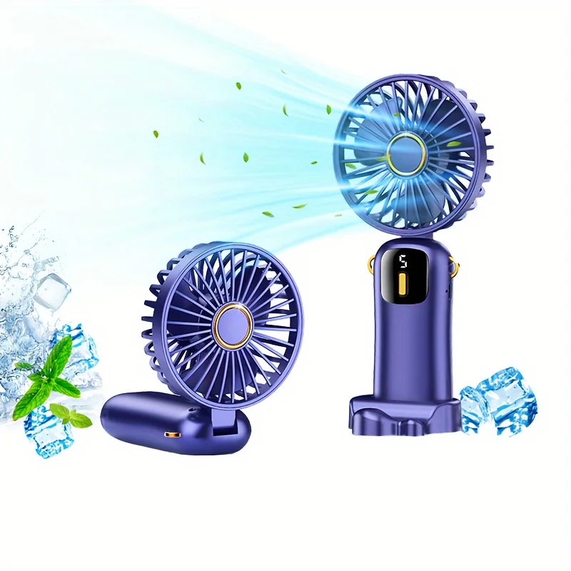 저소음 미니 USB 휴대용 팬 - 편안한 목 끈이 포함된 이중 용도 휴대용 및 책상 쿨러, 90 °   접이식, 충전식