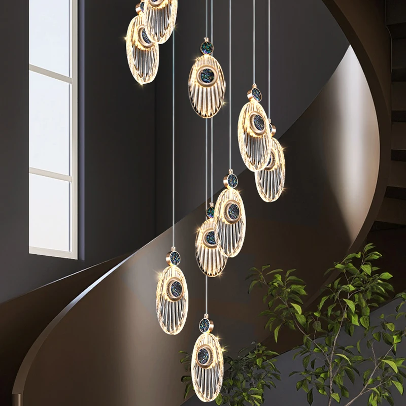 Modern Stair Chandeliers Creative Hotel Hall Living Room Pendant Light Luxury High-end Duplex Revolving Long Chandelier Lighting