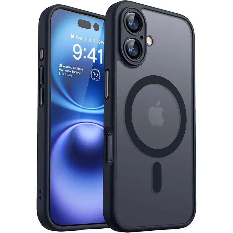 Voor Magsafe Luxe Armor Shockproof Case Voor iPhone 17 16 15 14 13 Pro Max Magnetische Draadloze Lading Cover matte Doorschijnende PC - afbeelding 1