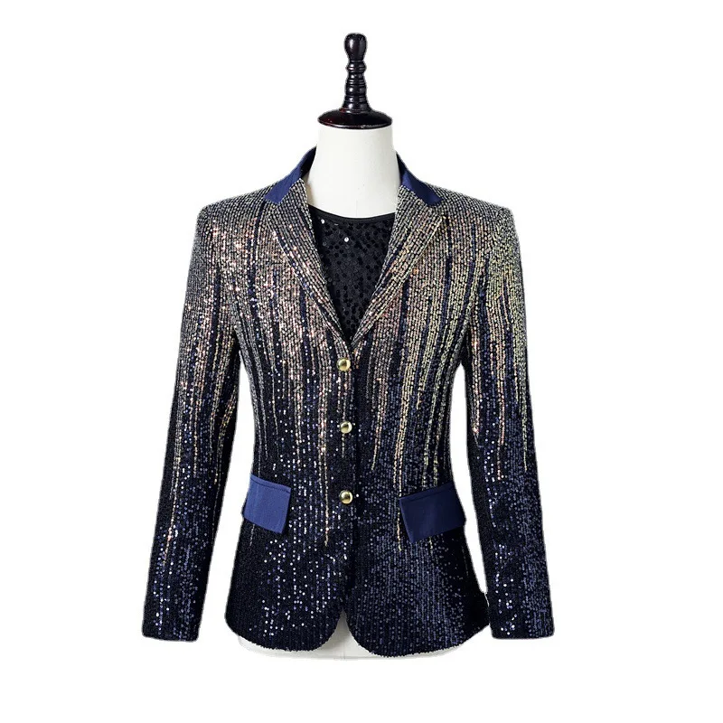 Costumes de Rhpour garçons, manteau à revers cranté, robe de Rhbrillante, robe d'affaires mince, nickel é bleu, paillettes, mariage, été, nouveau, 2024