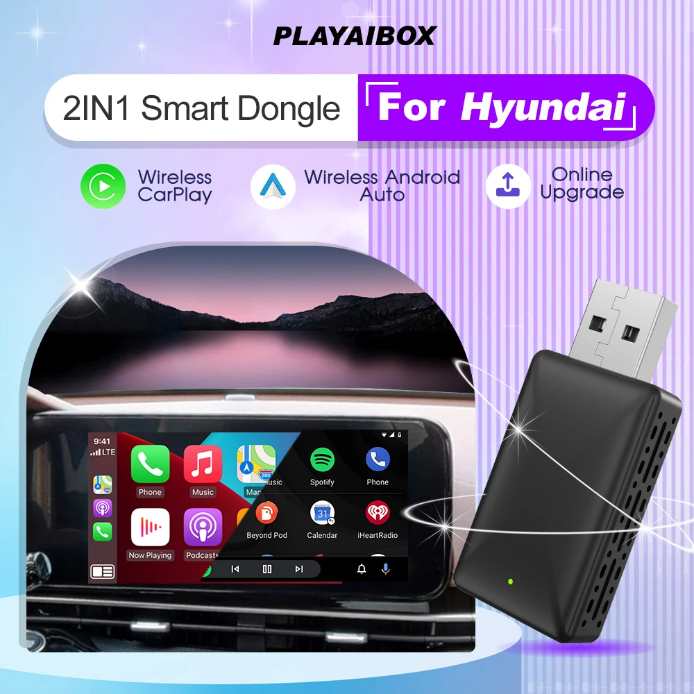 Беспроводной автомобильный адаптер Carplay Android 2 в 1 Smart Dongle Play и Plug Для Hyundai Genesis Sedan Azera i30 Elantra GT Ioniq Fe XL