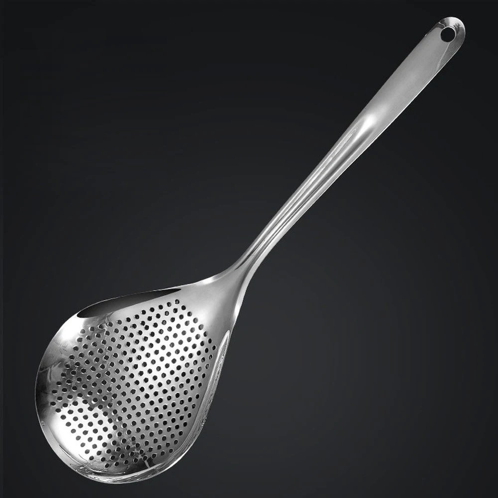 2 Pack 304 Stainless Steel Slotted Spoon 15.15 x 4.96 Inches Wall Mount Hook Handle Ladle for Frying Drain Oil