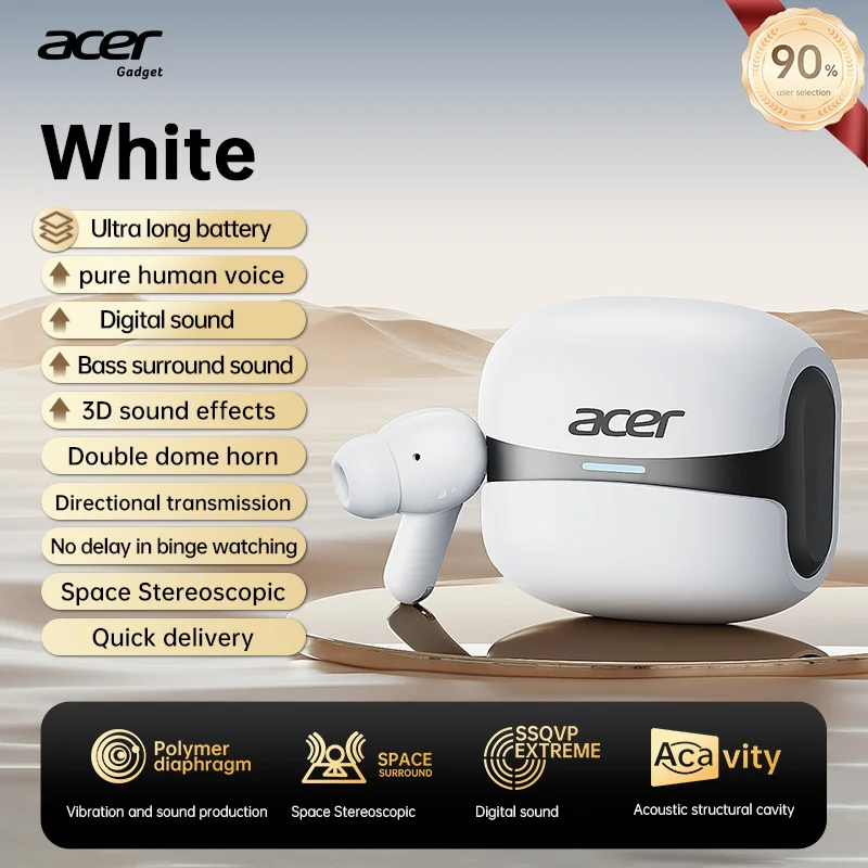 Acer Ohr548 Kabellose Bluetooth-Kopfhörer mit In-Ear-Design, ANC-Geräuschunterdrückung für Anrufe, Ladecase, Stereo-Soundeffekt, geringe Latenz für Gaming, bequeme Passform für Sport, Laufen und