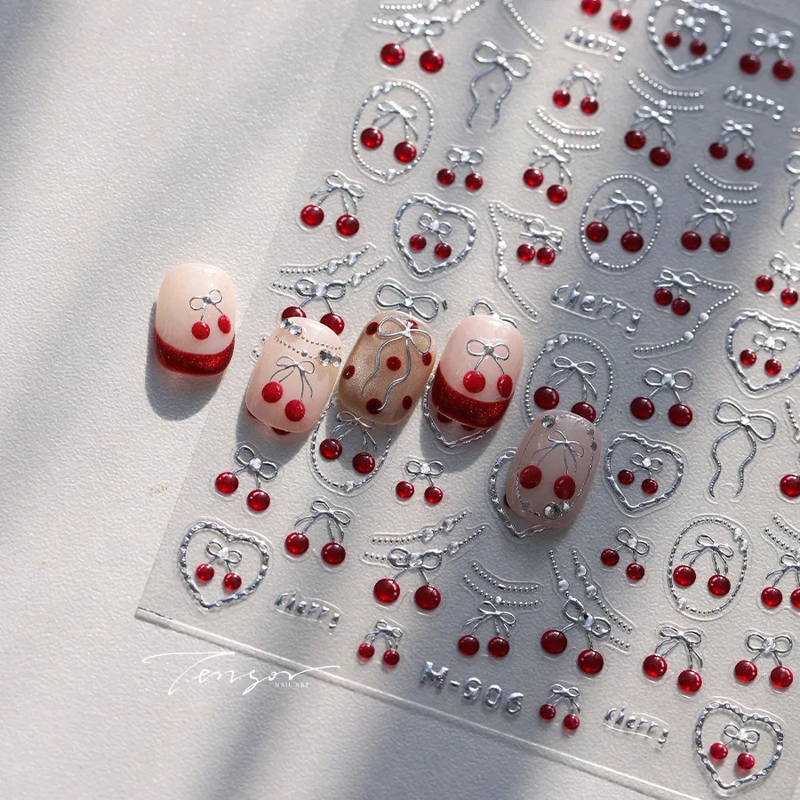 5D Aardbei Kers Verse Zoete Vruchten Strik Liefde Hart Citroen Nail Art Stickers Zelfklevende Decoraties Nagelmanicure Sticker