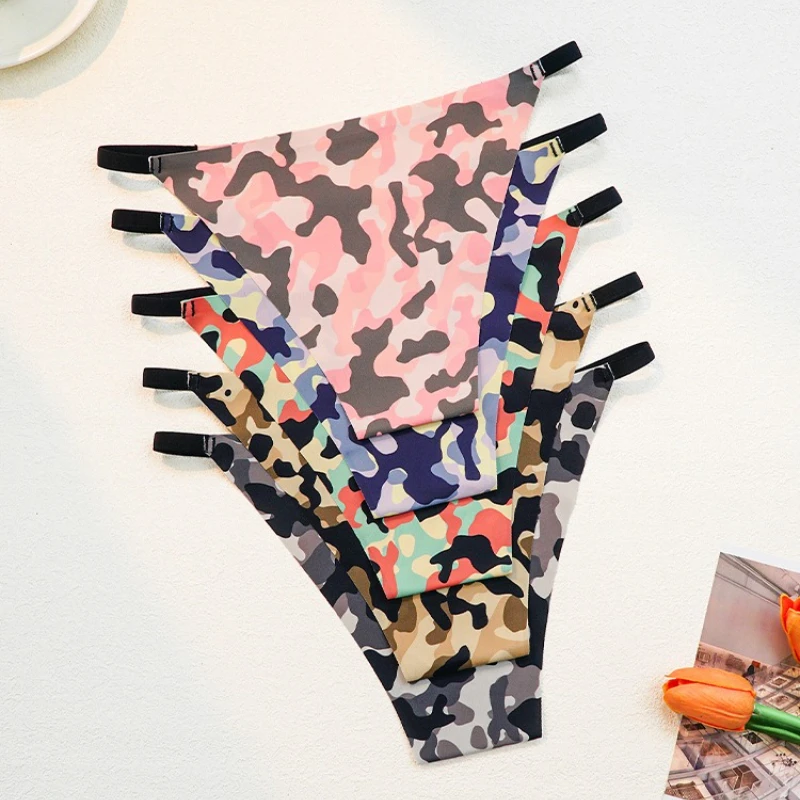 Sexy Camouflage Thong Low Waist Women's Seamless T-pants Printed Thin Strap Bikini Breathable Underwear G-Strings Femme Briefs