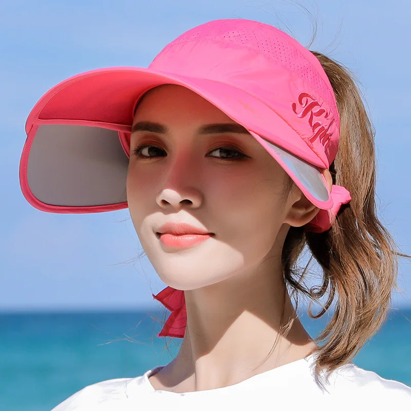 Summer Sun Hat Retractable Visor Caps Female Scalable Brim Empty Top Baseball Cap UV Protection Beach Outdoor Sun Hats Women