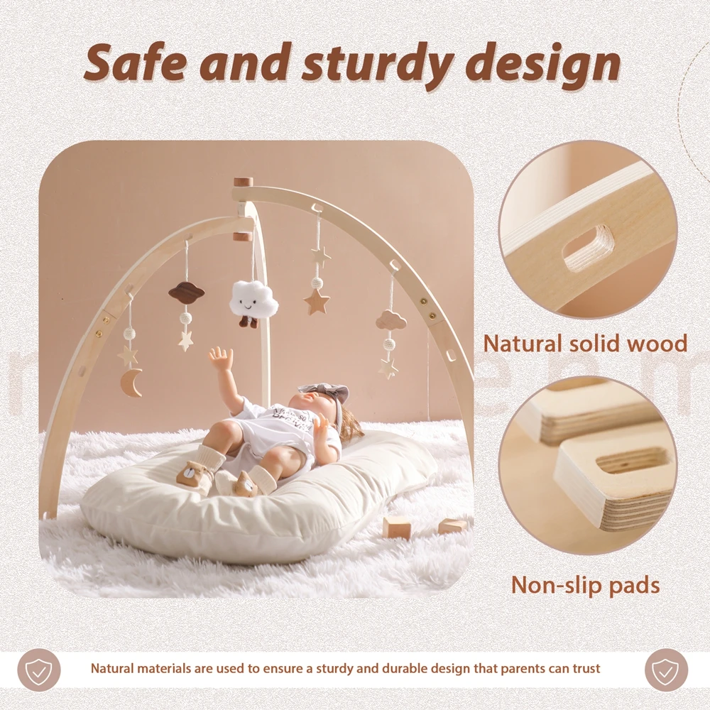 Baby Wooden Triangle Gym Rack Splint Newborn Activity Gym Frame Star Moon Cloud Pendant Rattle Toys Baby Montessori Toys