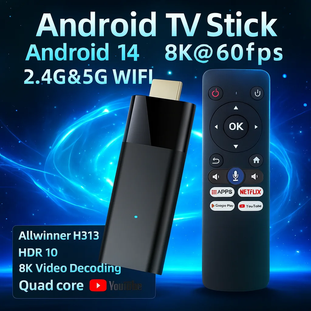 Android14.0 Smart TV Stick Allwinner H313 2.4G&5G Wifi Media Player Set Top Box 64GB 32GB Quad Core Google Assistant BT5 TV Box