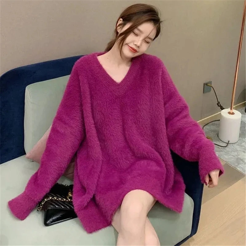 

Women Sweater Spring and Autumn New Solid Color V-neck Pullover Loose Comfortable Fashion Commuter Top Female Jacket