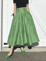 Women's Runway Fashion High Quality Designer Vintage Green Skirt Female Autumn Winter High Waist Long Skirt TB1683